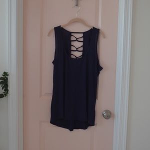 Navy Blue Back Cutout Workout Tank Top